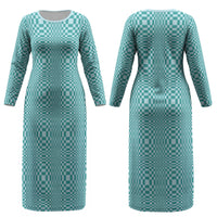 Cyan Filipino Binakol Motifs Couples Matching Long Sleeve Bodycon Dress and Hawaiian Shirt Mabuhay Philippines Festival Kusikus Pattern