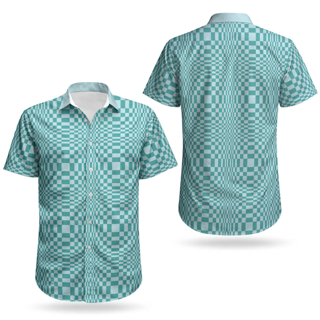 Cyan Filipino Binakol Motifs Couples Matching Off The Shoulder Long Sleeve Dress and Hawaiian Shirt Mabuhay Philippines Festival Kusikus Pattern