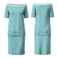 Cyan Filipino Binakol Motifs Couples Matching Puletasi and Hawaiian Shirt Mabuhay Philippines Festival Kusikus Pattern