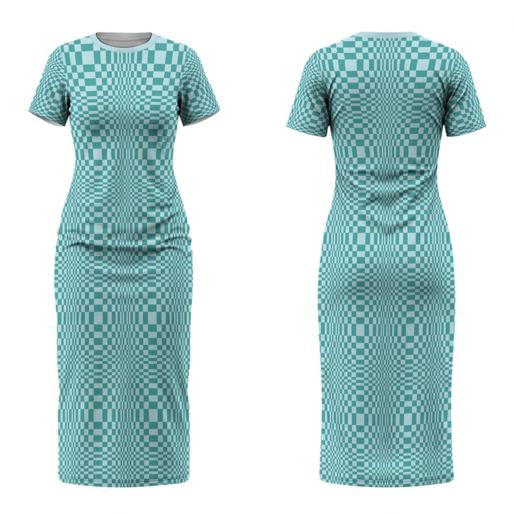 Cyan Filipino Binakol Motifs Couples Matching Short Sleeve Bodycon Dress and Long Sleeve Button Shirt Mabuhay Philippines Festival Kusikus Pattern