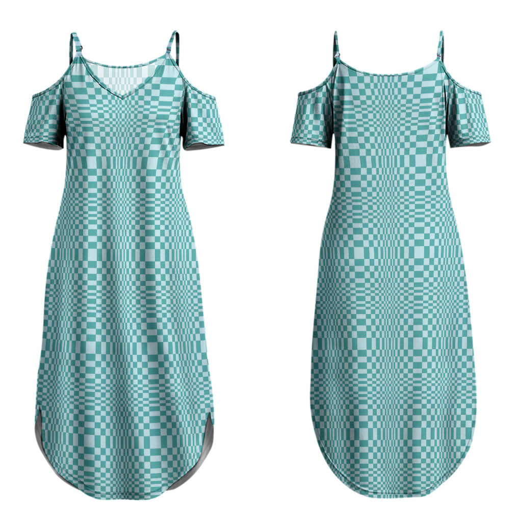 Cyan Filipino Binakol Motifs Couples Matching Summer Maxi Dress and Hawaiian Shirt Mabuhay Philippines Festival Kusikus Pattern