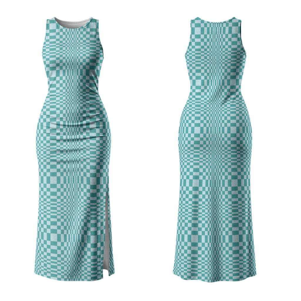 Cyan Filipino Binakol Motifs Couples Matching Tank Maxi Dress and Hawaiian Shirt Mabuhay Philippines Festival Kusikus Pattern