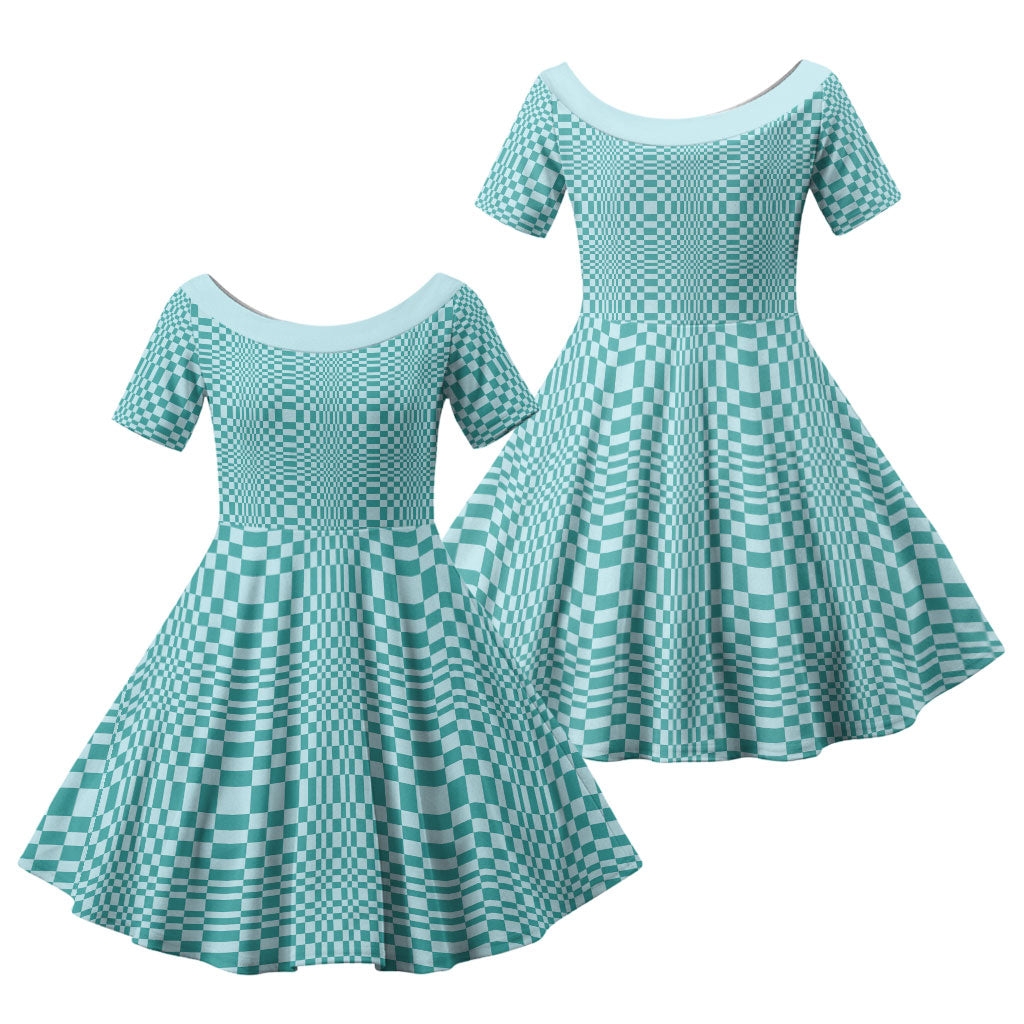 Cyan Filipino Binakol Motifs Family Matching Off Shoulder Maxi Dress and Hawaiian Shirt Mabuhay Philippines Festival Kusikus Pattern