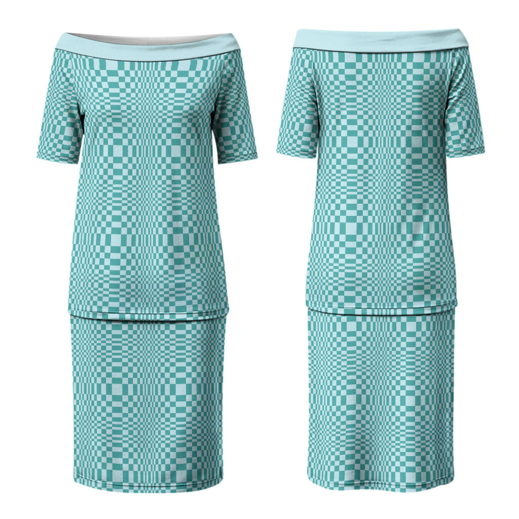 Cyan Filipino Binakol Motifs Family Matching Puletasi and Hawaiian Shirt Mabuhay Philippines Festival Kusikus Pattern