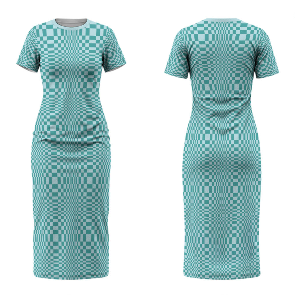 Cyan Filipino Binakol Motifs Family Matching Short Sleeve Bodycon Dress and Hawaiian Shirt Mabuhay Philippines Festival Kusikus Pattern