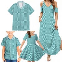 Cyan Filipino Binakol Motifs Family Matching Summer Maxi Dress and Hawaiian Shirt Mabuhay Philippines Festival Kusikus Pattern