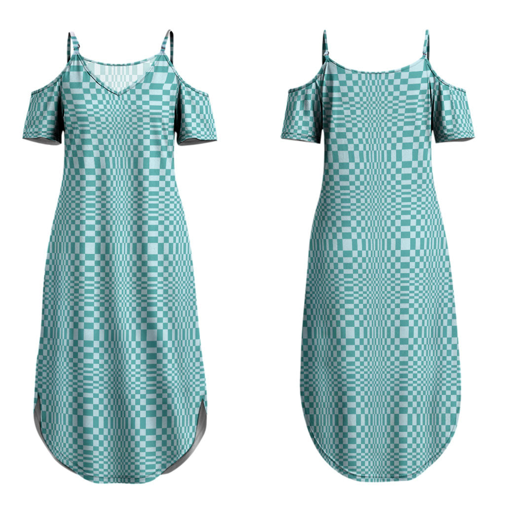 Cyan Filipino Binakol Motifs Family Matching Summer Maxi Dress and Hawaiian Shirt Mabuhay Philippines Festival Kusikus Pattern