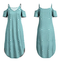 Cyan Filipino Binakol Motifs Family Matching Summer Maxi Dress and Hawaiian Shirt Mabuhay Philippines Festival Kusikus Pattern