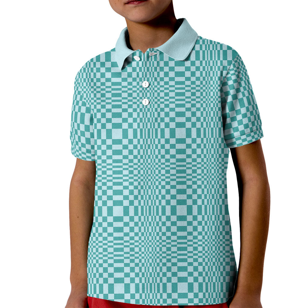 Cyan Filipino Binakol Motifs Kid Polo Shirt Mabuhay Philippines Festival Kusikus Pattern