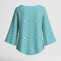 Cyan Filipino Binakol Motifs Kimono Sleeve Blouse Mabuhay Philippines Festival Kusikus Pattern