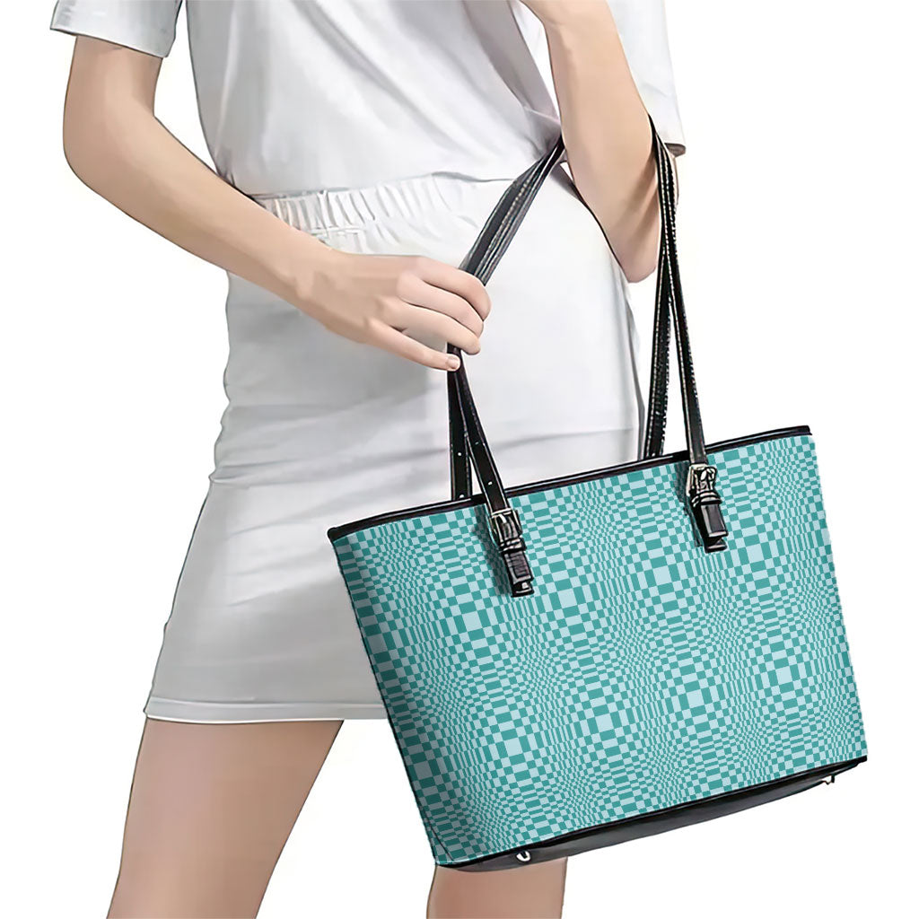 Cyan Filipino Binakol Motifs Leather Tote Bag Mabuhay Philippines Festival Kusikus Pattern