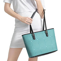 Cyan Filipino Binakol Motifs Leather Tote Bag Mabuhay Philippines Festival Kusikus Pattern