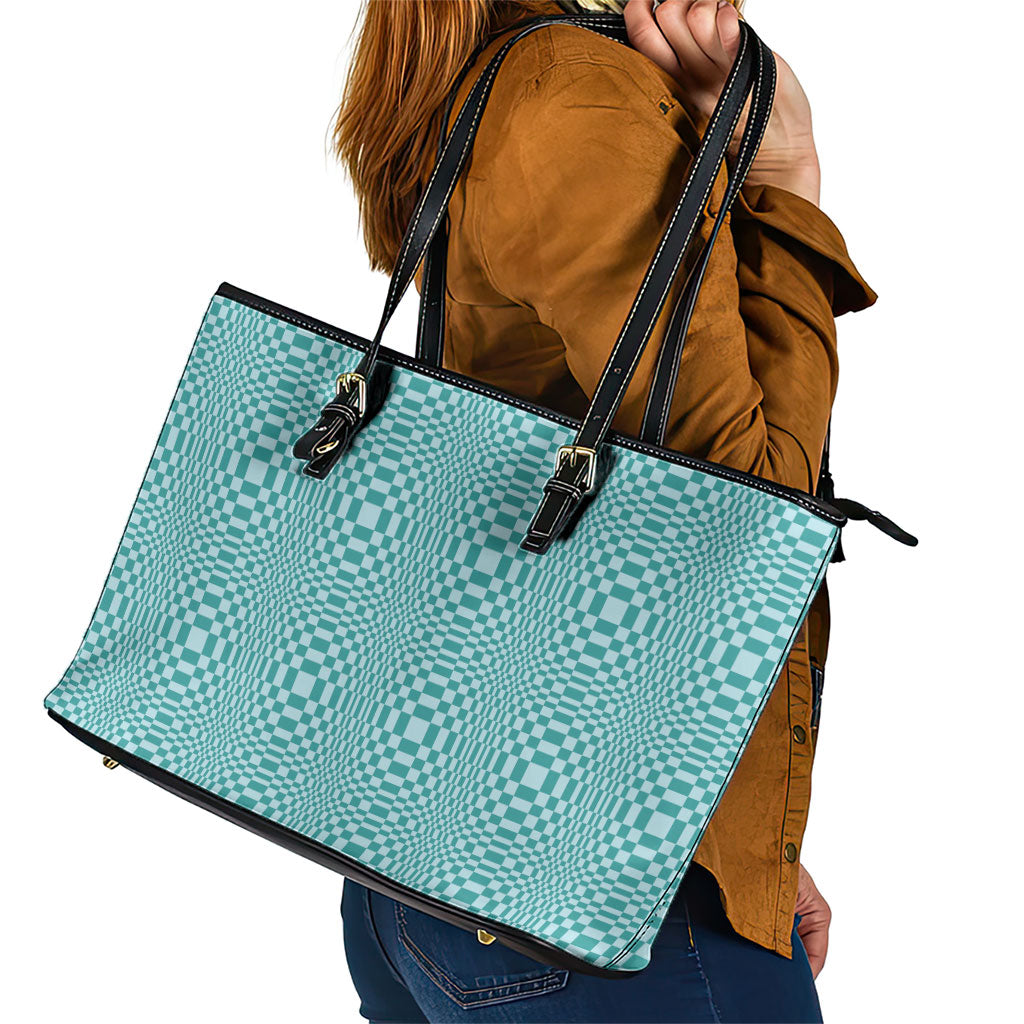 Cyan Filipino Binakol Motifs Leather Tote Bag Mabuhay Philippines Festival Kusikus Pattern