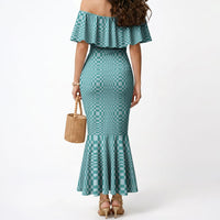 Cyan Filipino Binakol Motifs Mermaid Dress Mabuhay Philippines Festival Kusikus Pattern