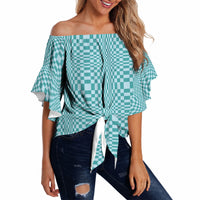 Cyan Filipino Binakol Motifs Off Shoulder Wrap Waist Top Mabuhay Philippines Festival Kusikus Pattern
