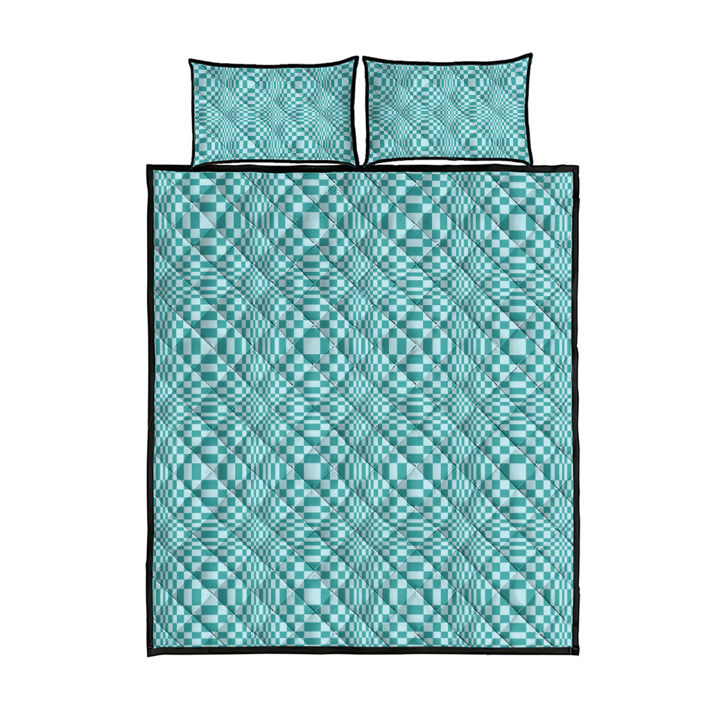 Cyan Filipino Binakol Motifs Quilt Bed Set Mabuhay Philippines Festival Kusikus Pattern