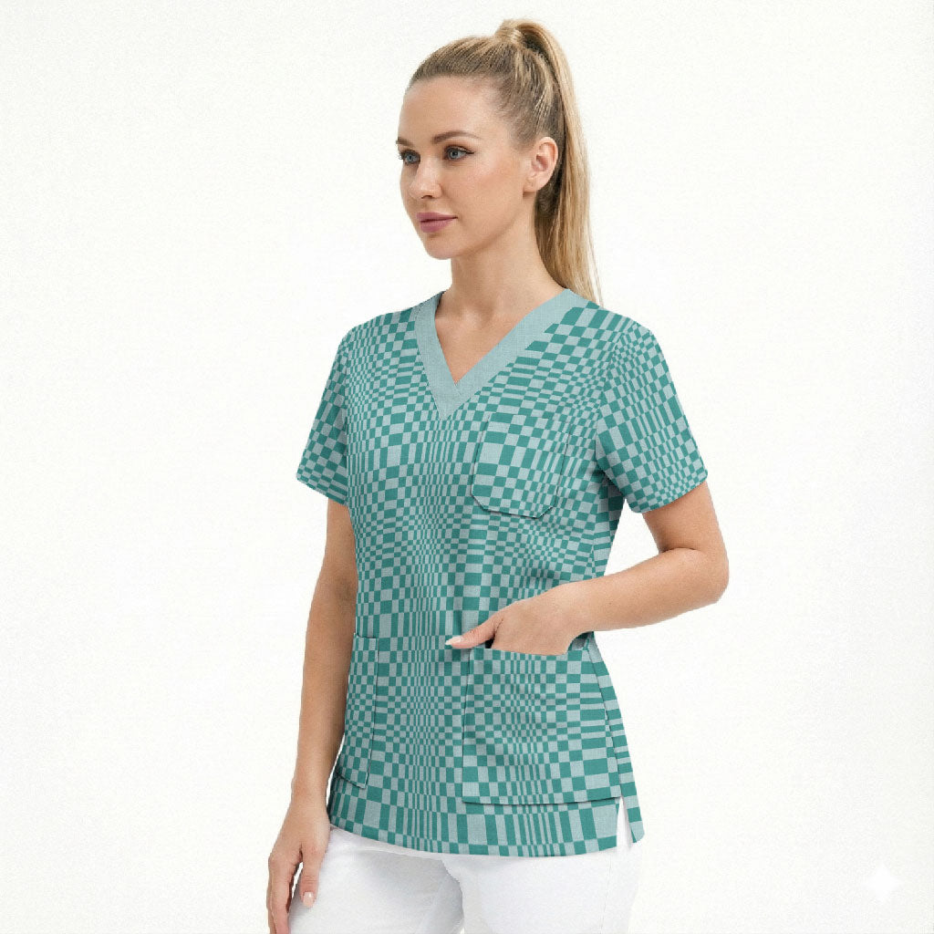 Cyan Filipino Binakol Motifs Scrub Top Mabuhay Philippines Festival Kusikus Pattern