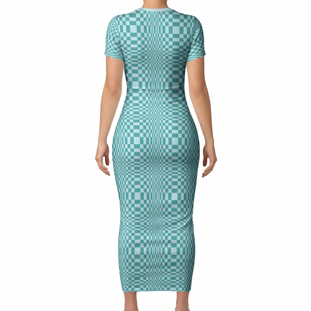 Cyan Filipino Binakol Motifs Short Sleeve Bodycon Dress Mabuhay Philippines Festival Kusikus Pattern
