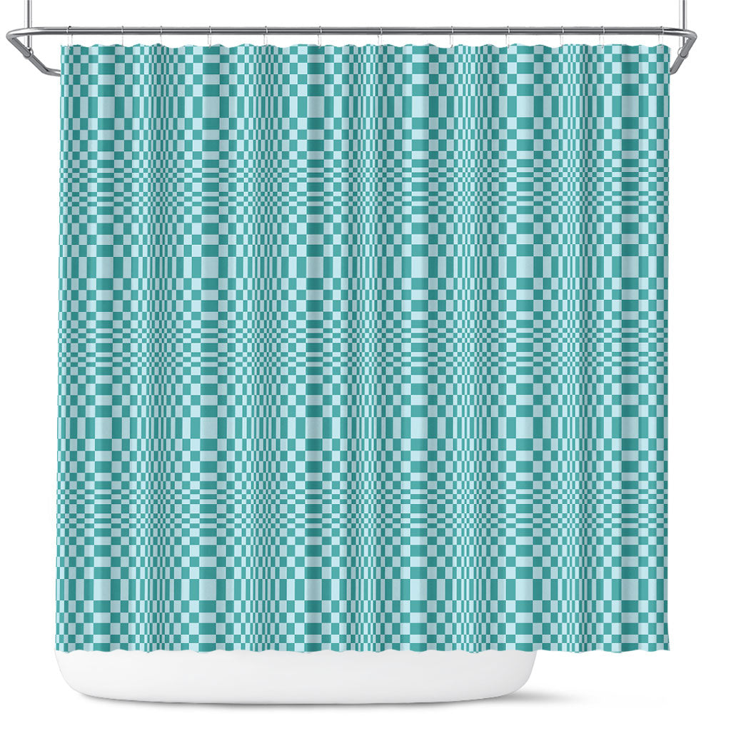 Cyan Filipino Binakol Motifs Shower Curtain Mabuhay Philippines Festival Kusikus Pattern