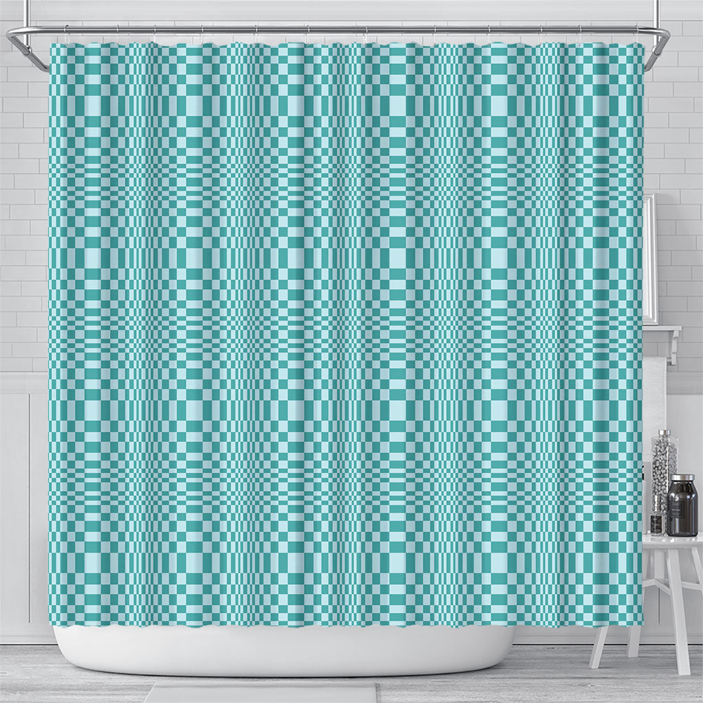 Cyan Filipino Binakol Motifs Shower Curtain Mabuhay Philippines Festival Kusikus Pattern