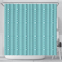 Cyan Filipino Binakol Motifs Shower Curtain Mabuhay Philippines Festival Kusikus Pattern