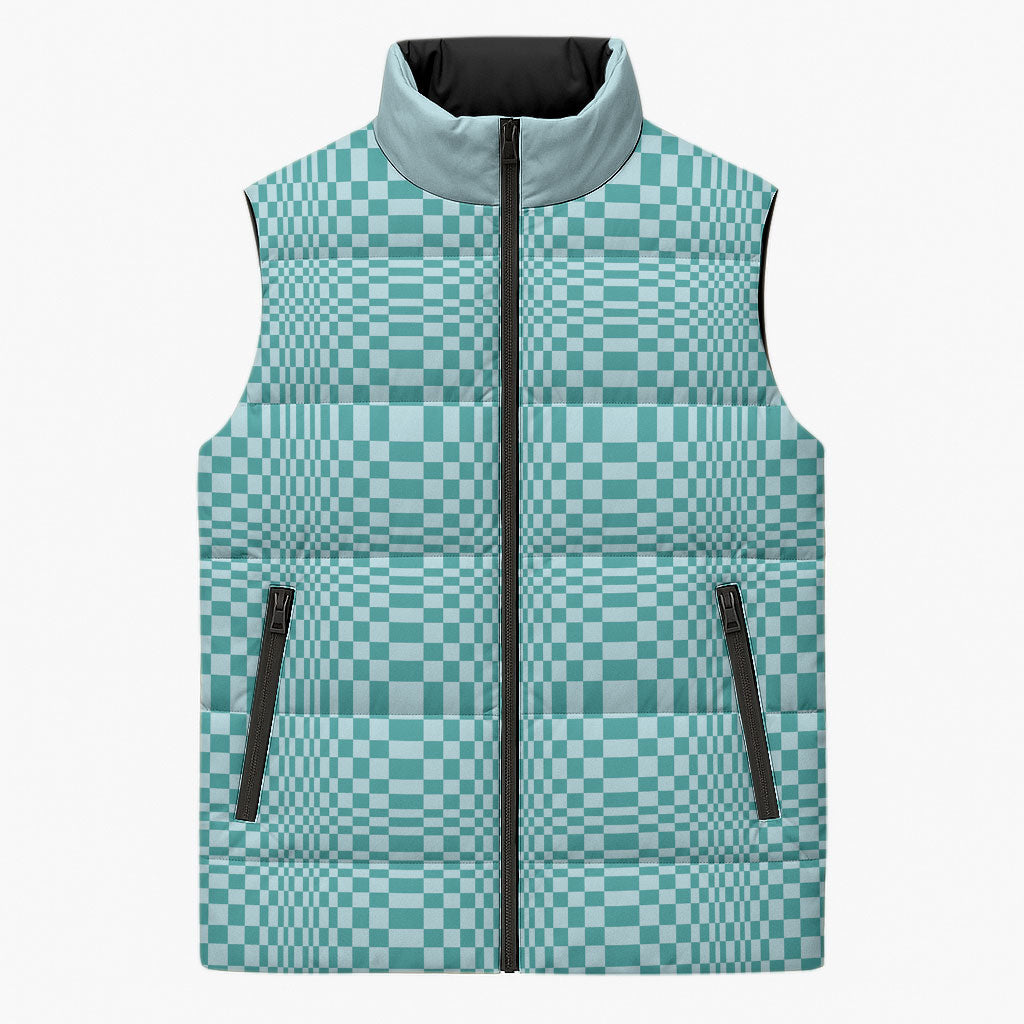 Cyan Filipino Binakol Motifs Sleeveless Puffer Jacket Mabuhay Philippines Festival Kusikus Pattern
