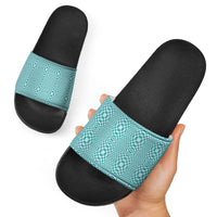 Cyan Filipino Binakol Motifs Slide Sandals Mabuhay Philippines Festival Kusikus Pattern