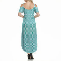 Cyan Filipino Binakol Motifs Summer Maxi Dress Mabuhay Philippines Festival Kusikus Pattern