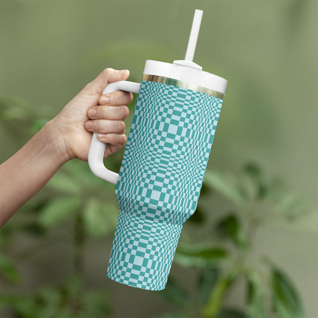 Cyan Filipino Binakol Motifs Tumbler With Handle Mabuhay Philippines Festival Kusikus Pattern
