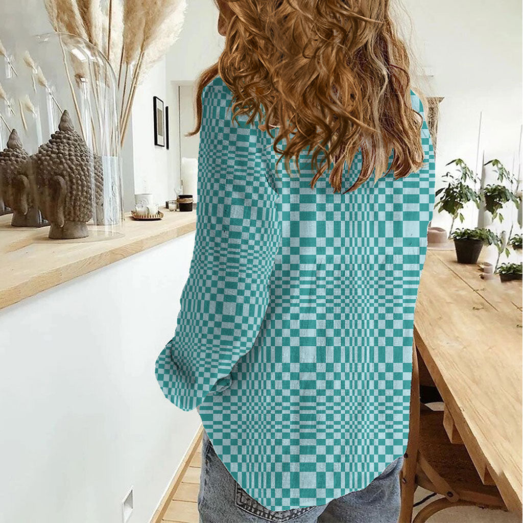 Cyan Filipino Binakol Motifs Women Casual Shirt Mabuhay Philippines Festival Kusikus Pattern