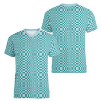 Cyan Filipino Binakol Motifs Women V-Neck T-Shirt Mabuhay Philippines Festival Kusikus Pattern