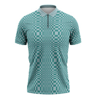 Cyan Filipino Binakol Motifs Zipper Polo Shirt Mabuhay Philippines Festival Kusikus Pattern