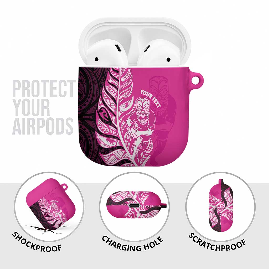 New Zealand Silver Fern Rugby Custom AirPods Case All Black Maori Pattern Pink - Polynesian Pride