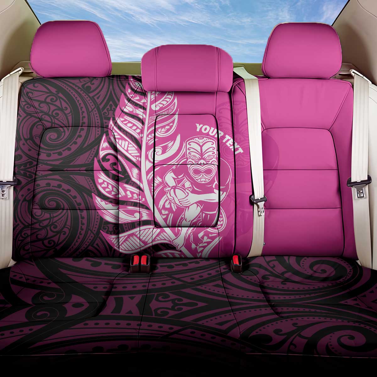 New Zealand Silver Fern Rugby Custom Back Car Seat Cover All Black Maori Pattern Pink - Polynesian Pride