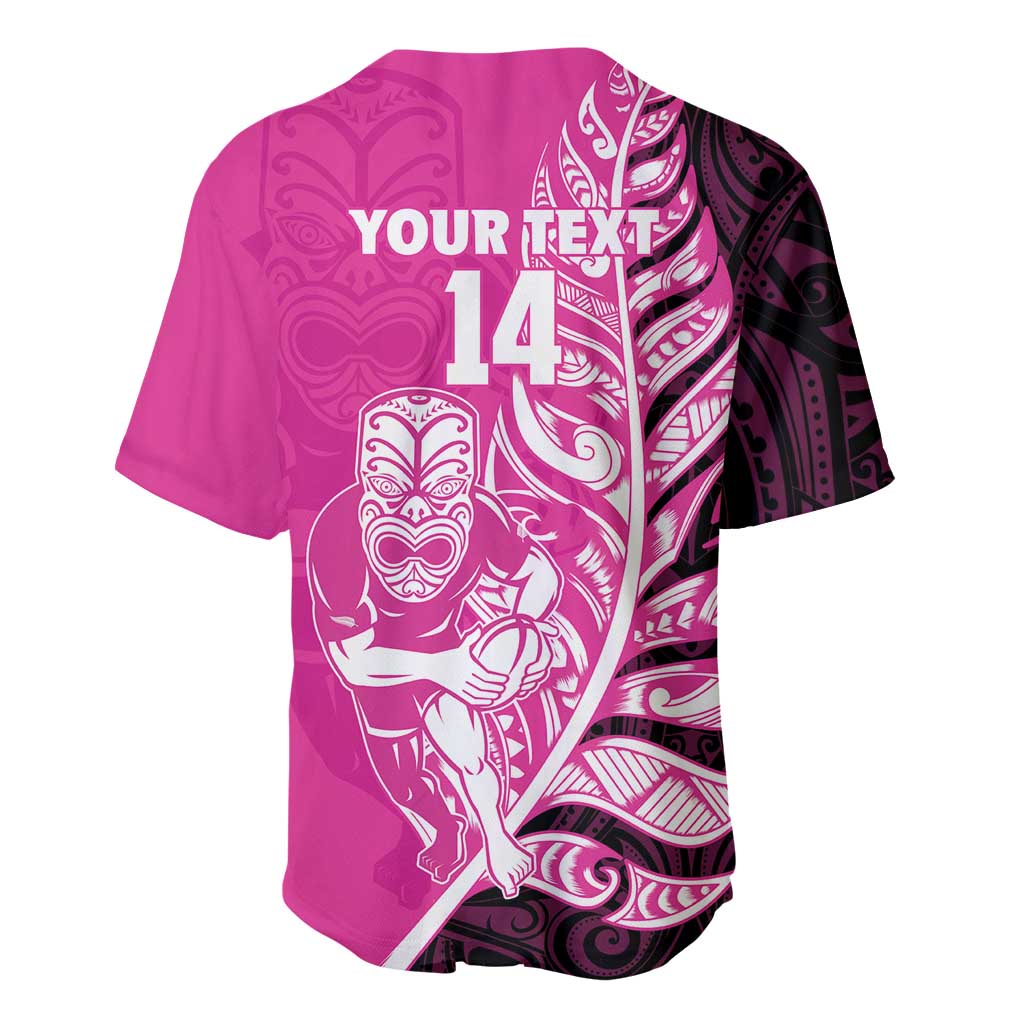 New Zealand Silver Fern Rugby Custom Baseball Jersey All Black Maori Pattern Pink - Polynesian Pride
