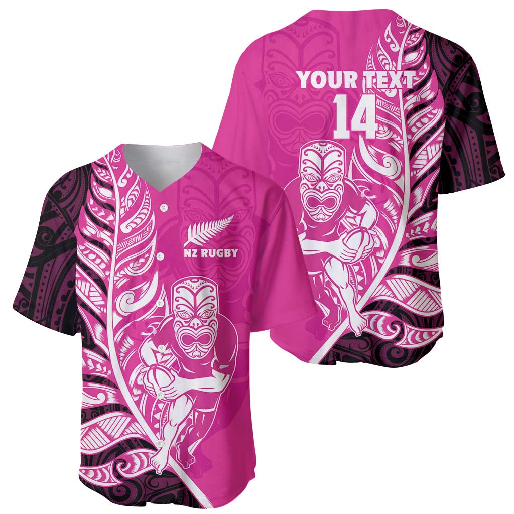 New Zealand Silver Fern Rugby Custom Baseball Jersey All Black Maori Pattern Pink - Polynesian Pride