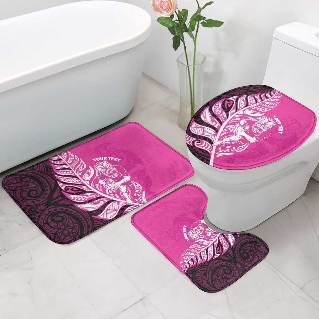 New Zealand Silver Fern Rugby Custom Bathroom Set All Black Maori Pattern Pink - Polynesian Pride