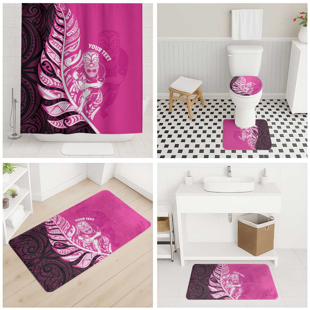 New Zealand Silver Fern Rugby Custom Bathroom Set All Black Maori Pattern Pink - Polynesian Pride