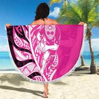 New Zealand Silver Fern Rugby Custom Beach Blanket All Black Maori Pattern Pink - Polynesian Pride