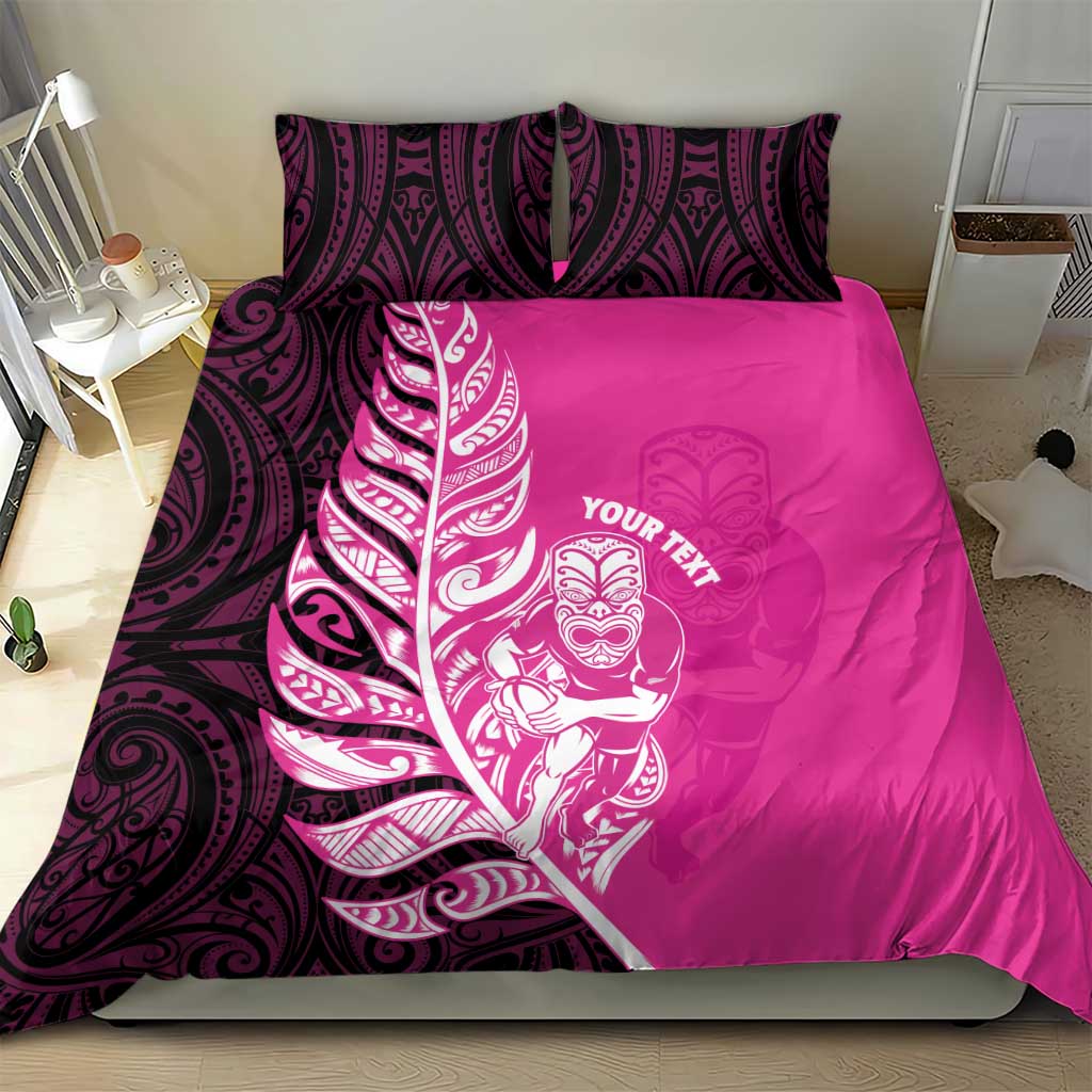 New Zealand Silver Fern Rugby Custom Bedding Set All Black Maori Pattern Pink - Polynesian Pride