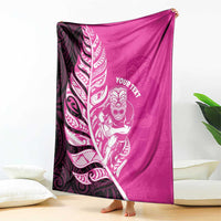 New Zealand Silver Fern Rugby Custom Blanket All Black Maori Pattern Pink - Polynesian Pride