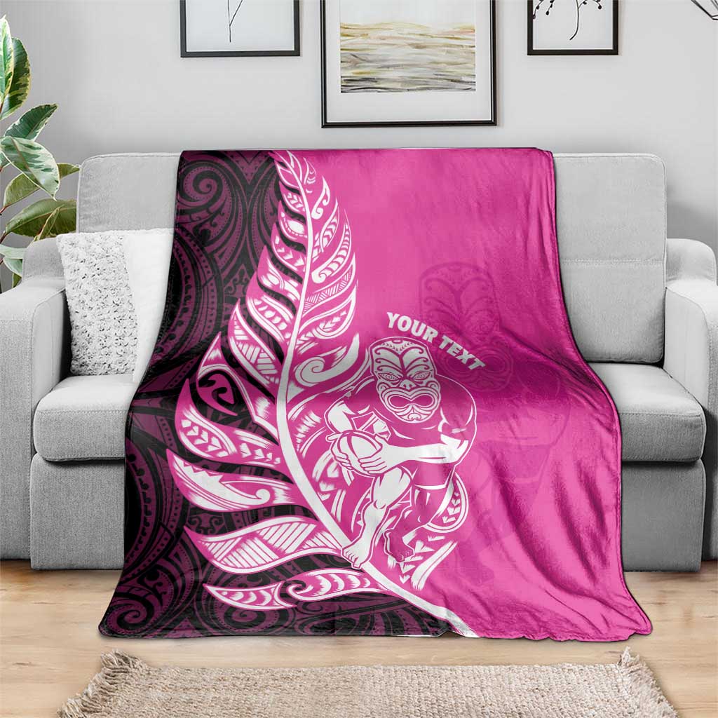New Zealand Silver Fern Rugby Custom Blanket All Black Maori Pattern Pink - Polynesian Pride
