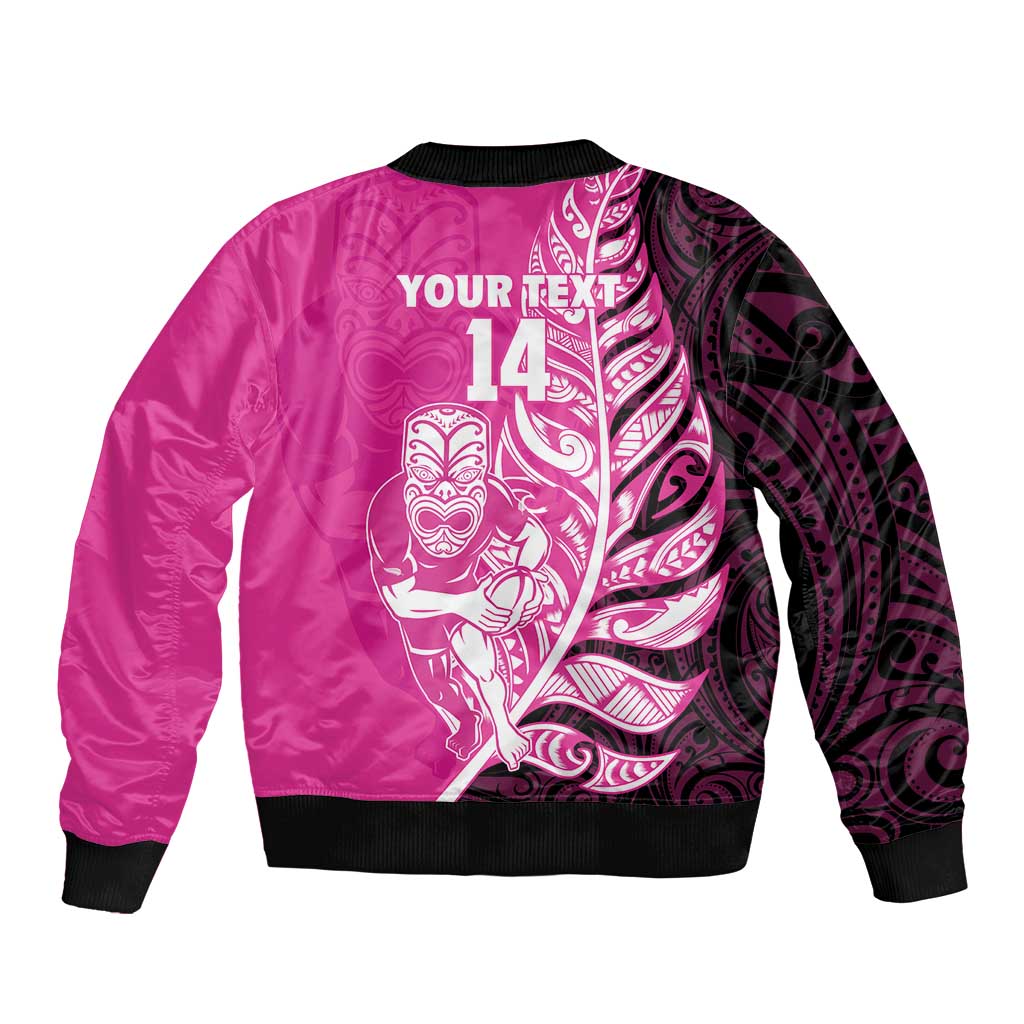 New Zealand Silver Fern Rugby Custom Bomber Jacket All Black Maori Pattern Pink - Polynesian Pride