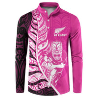 New Zealand Silver Fern Rugby Custom Button Sweatshirt All Black Maori Pattern Pink - Polynesian Pride