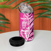 New Zealand Silver Fern Rugby Custom 4 in 1 Can Cooler Tumbler All Black Maori Pattern Pink - Polynesian Pride