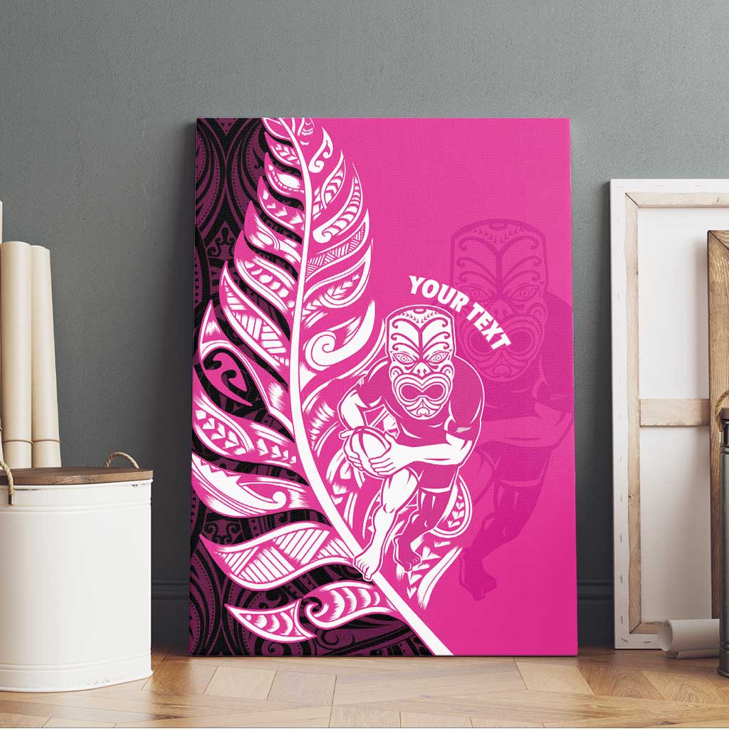 New Zealand Silver Fern Rugby Custom Canvas Wall Art All Black Maori Pattern Pink - Polynesian Pride