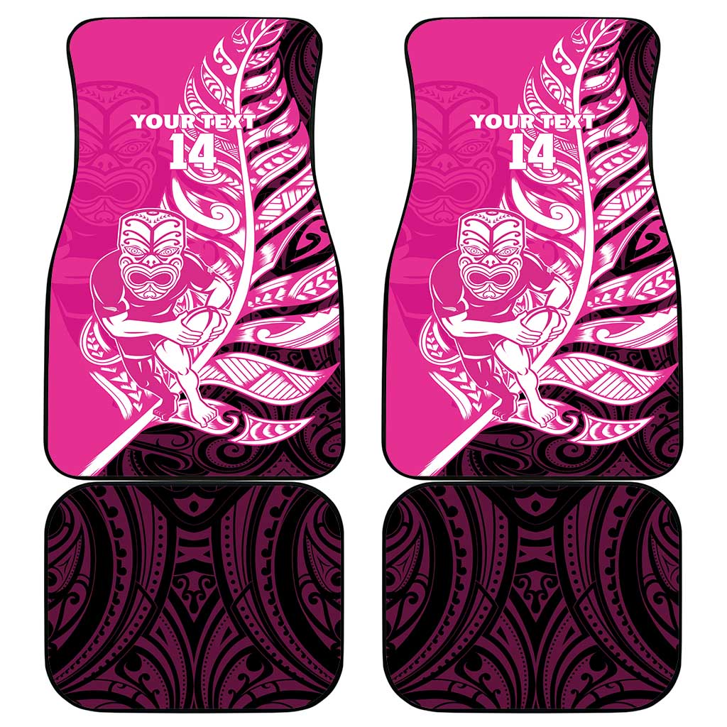 New Zealand Silver Fern Rugby Custom Car Mats All Black Maori Pattern Pink - Polynesian Pride