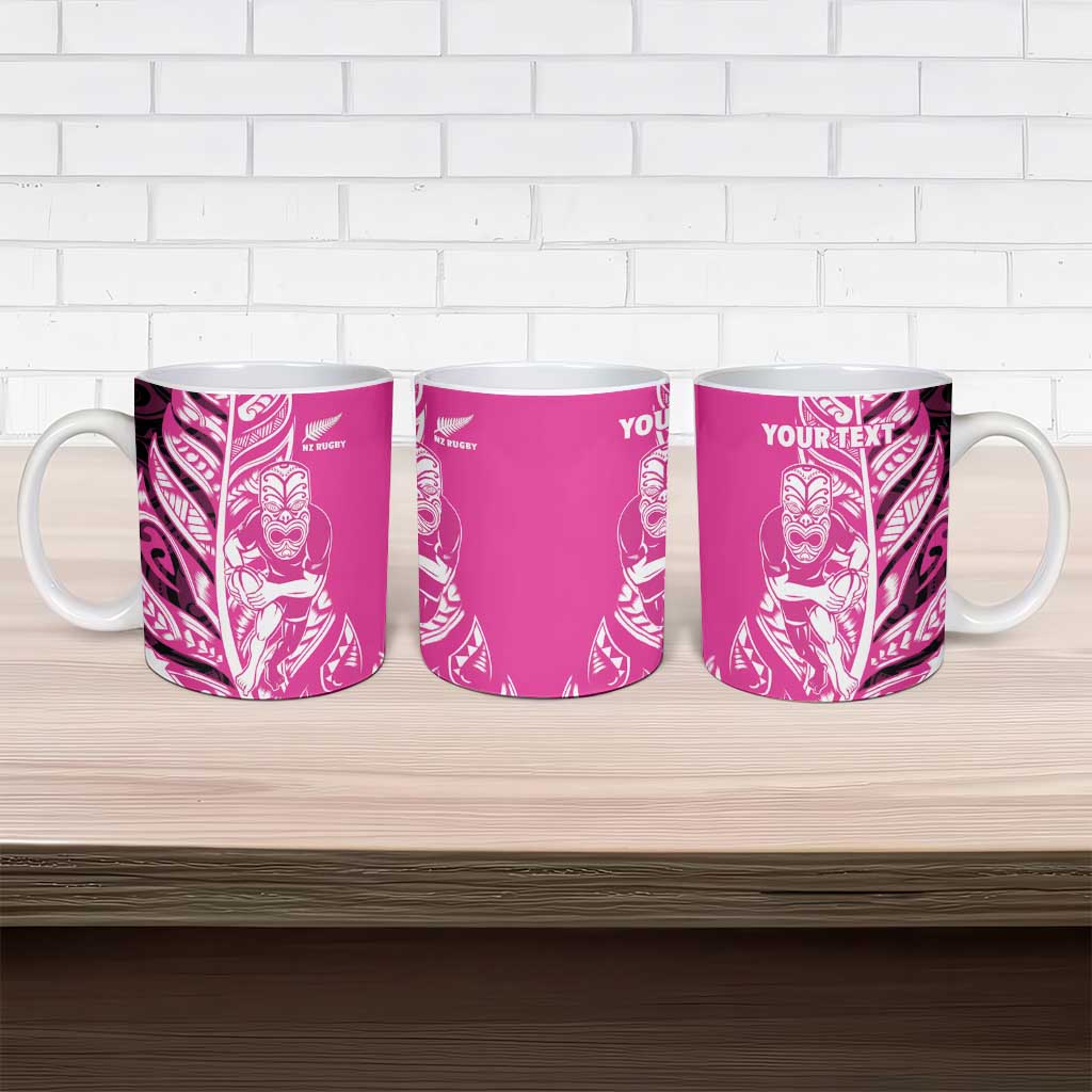 New Zealand Silver Fern Rugby Custom Ceramic Mug All Black Maori Pattern Pink - Polynesian Pride