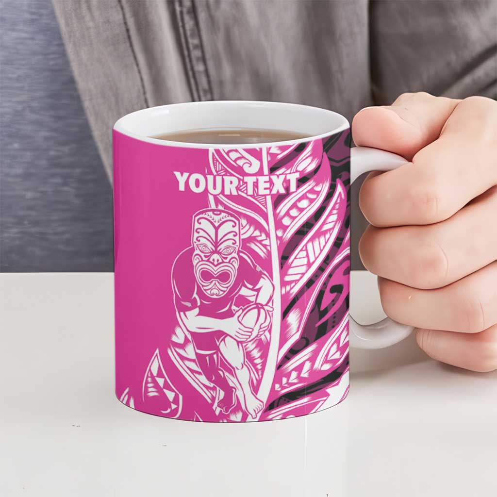 New Zealand Silver Fern Rugby Custom Ceramic Mug All Black Maori Pattern Pink - Polynesian Pride