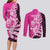 New Zealand Silver Fern Rugby Custom Couples Matching Long Sleeve Bodycon Dress and Long Sleeve Button Shirt All Black Maori Pattern Pink - Polynesian Pride